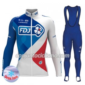 Conjunto Maillot + Culotte largo con tirantes Invierno Termico 2017 FDJ Mujer N001